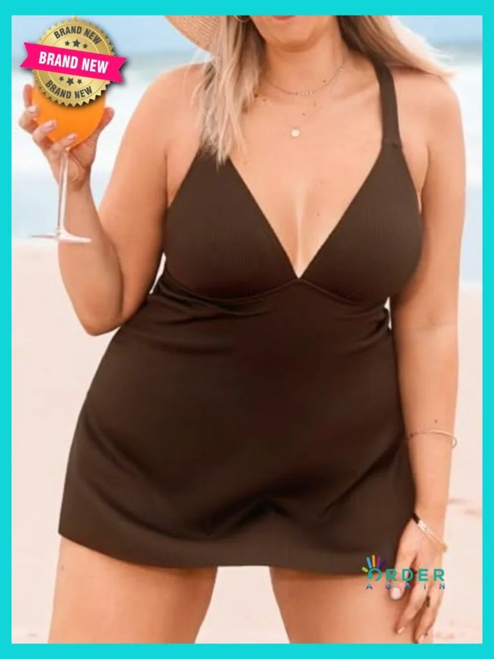 Plus Size One Piece Swimsuit V Neck Swim Dress Crisscross Back Adjustable